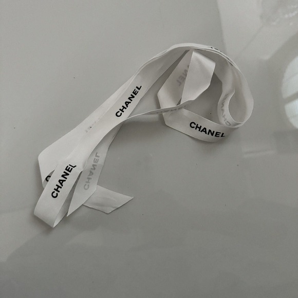 Chanel Classic White Ribbon Black Logo 100% Authentic 65” - Picture 5 of 5